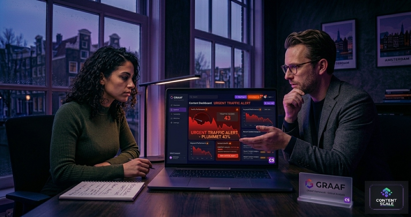 Business owner using a content quality score report to hold a freelancer accountable