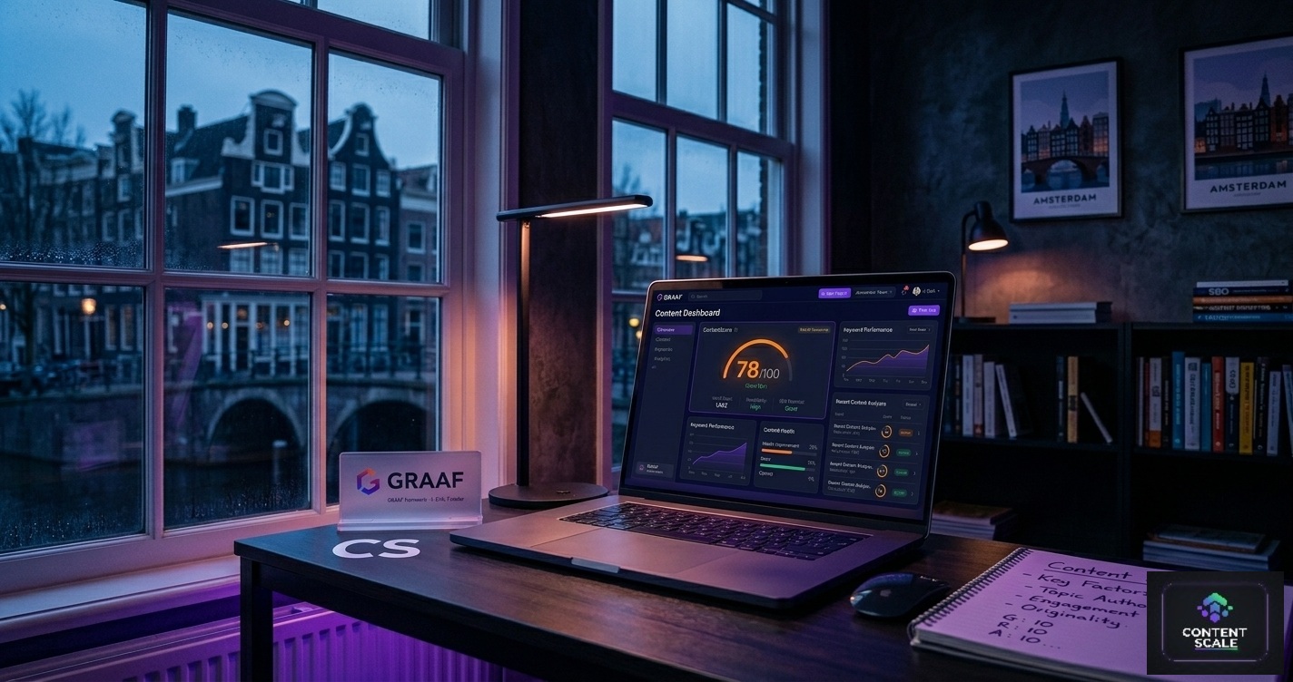 Content quality score dashboard showing 78 out of 100 on a dark interface